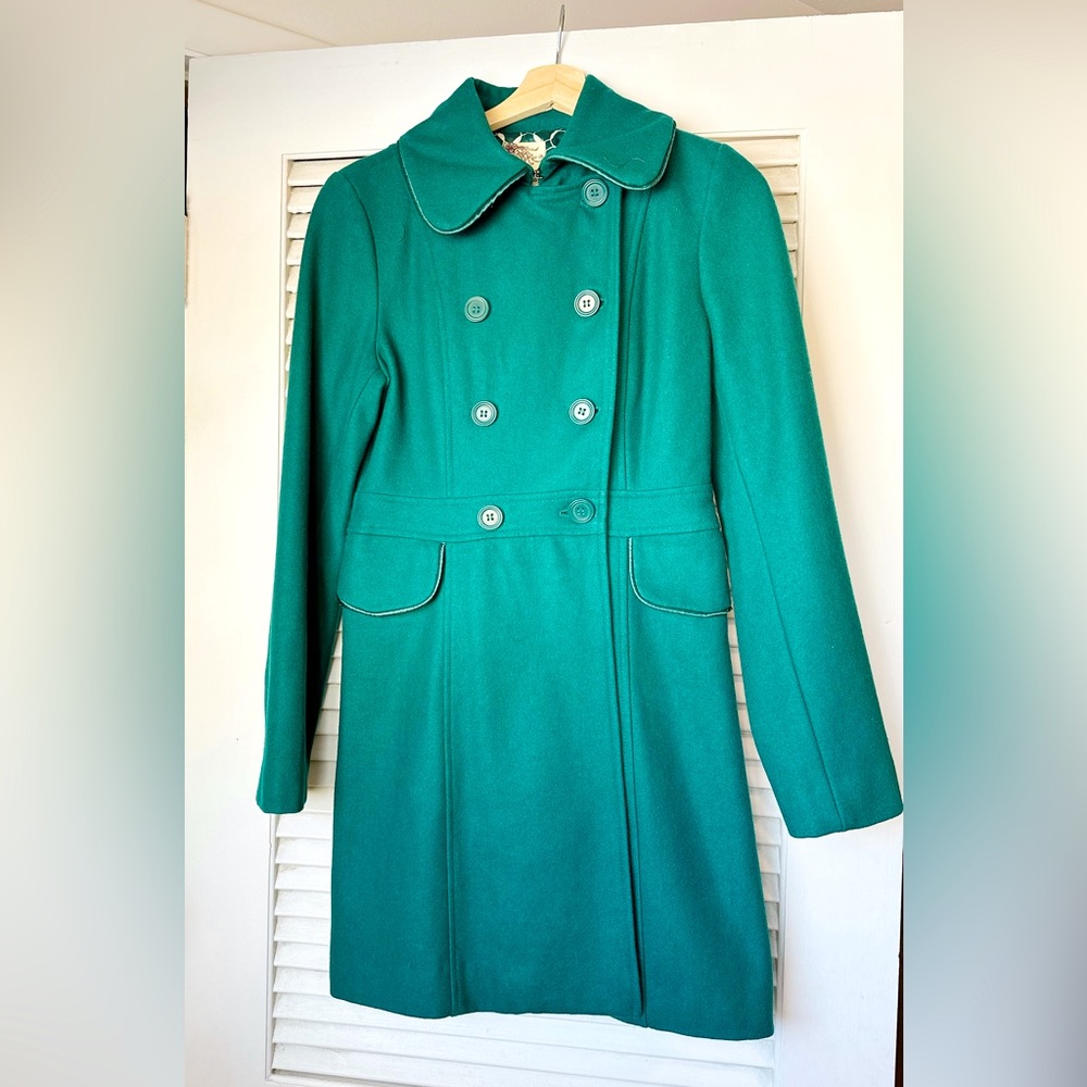 Emerald green/teal pea coat Trade Mark Tulle Original Clothing, small